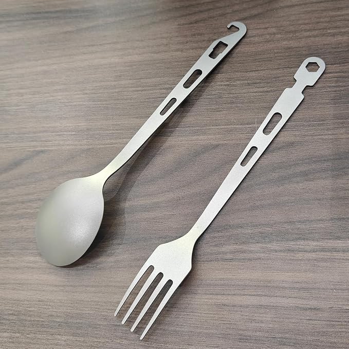 Titanium Fork Spoon Knife Set - Camping Tongs | Ultralight Backpacking Utensils, Travel Cutlery Set, Heat-Resistant & Rustproof, Hiking Survival Gear ((Fork+ Spoon)* 2)