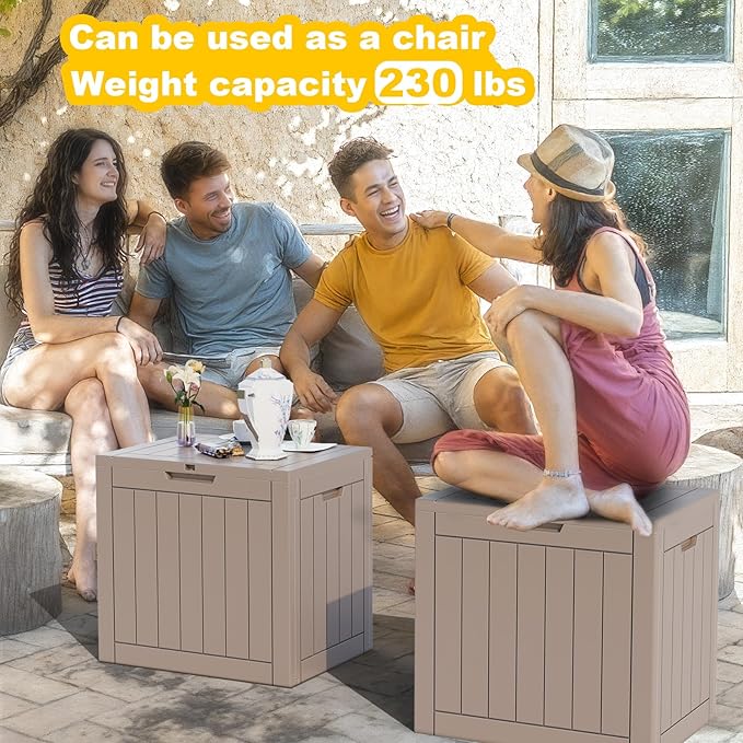 ROJIK Outdoor Storage Housing Deck Box - Waterproof Patio Furniture, Garden Tools, Cushions, Pool Accessories Storage Bench with Lockable Lid and Side Handles (Grey, 30 Gal)