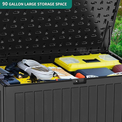 YITAHOME 90 Gallon Large Deck Box with Side Handles, Outdoor Double-Wall Storage for Patio Furniture Cushions, Garden Pool Accessories, Waterproof & Lockable