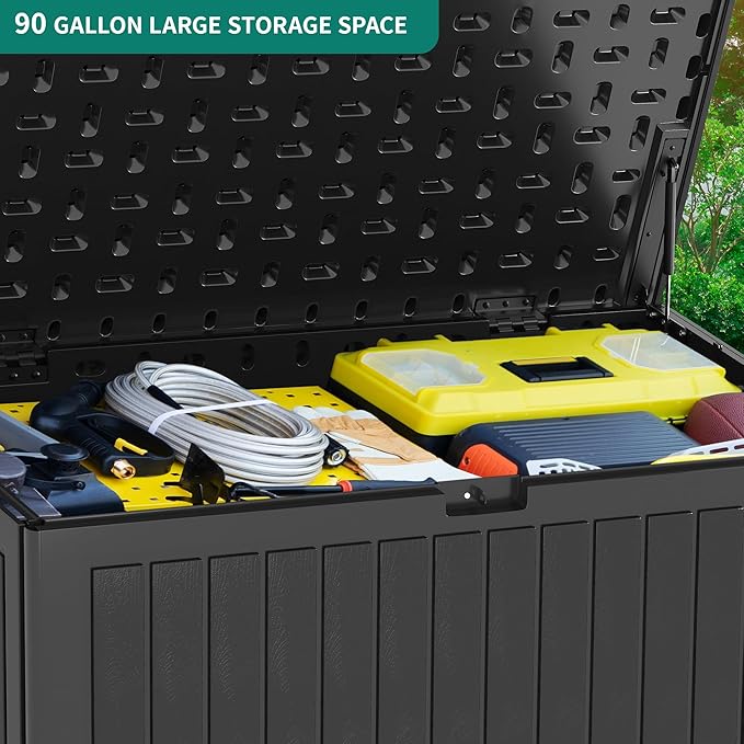 YITAHOME 90 Gallon Double-Wall Deck Box with Side Handles, Outdoor Large Storage for Patio Furniture Cushions, Garden Pool Accessories, Water Resistant & Lockable