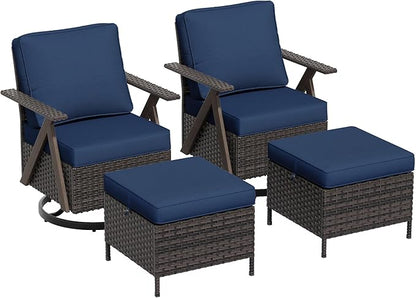 Outdoor Swivel Rocker Chairs Set of 4, Wicker Swivel Patio Chair with Ottomans, Patio Furniture Set for Outside Backyard
