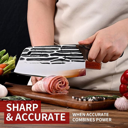SHI BA ZI ZUO Forged Meat Cleaver Heavy Duty Kitchen Knife Chopping Knife for Vegetable and Meat Cutting,with Non-Slip Wooden Handle