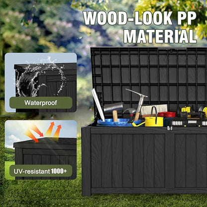 150GAL Black Large - Capacity Outdoor Deck Box with Lockable Compartment – Waterproof, SGS - Shielded UV Resistance, Ideal for Storing Large Patio Furniture Sets & Seasonal Decor