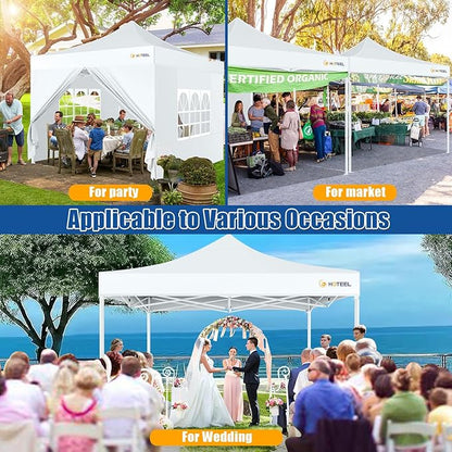 HOTEEL 10x10 Pop up Canopy Tent for Parties, Heavy Duty Easy Setup Tent with 4 Sidewalls, Outdoor Commercial Instant Gazebo for Wedding Event, with Portable Bag, White(Hexagonal Frame)