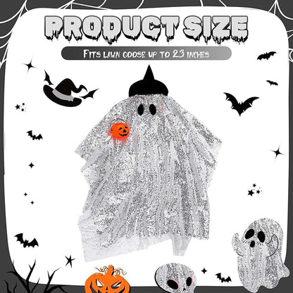 Halloween Porch Goose Outfit Ghost Lawn Goose Clothes with Pumpkin Bag for 23" Disco Plastic/Cement Outdoor Patio Yard Lawn Art Decoration(Silver,Sequins)