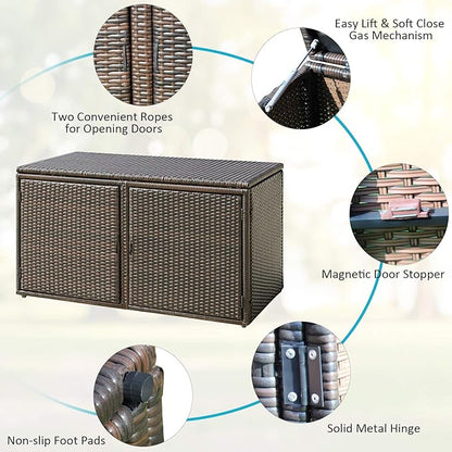 HAPPYGRILL Deck Box Outdoor Wicker Storage Box Cabinet 88 Gallon Storage Container Bin Box for Furniture Tools in Garden Balcony Porch Yard