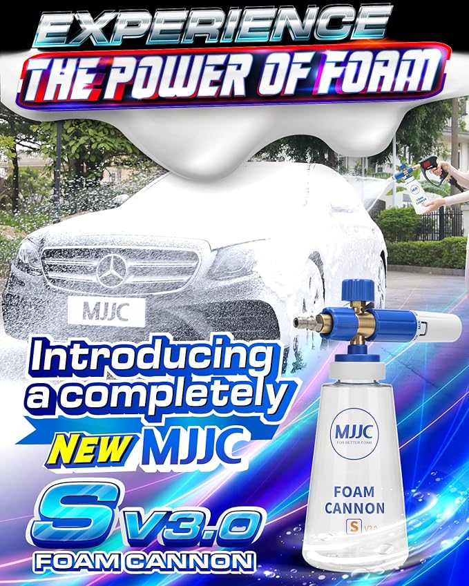 MJJC Foam Cannon S V3.0 (Thicker Snow Foam Technology) with 1/4 Inch Quick Connector for Pressure Washer & MJJC Foam Soap(20 fl oz) Kit