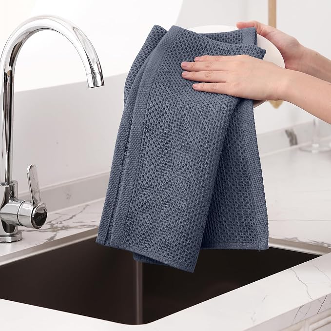 Homaxy 100% Cotton Oversized Waffle Weave Kitchen Towels, 3-Pack, Dark Grey | 20 x 28 Inches, Ultra Soft Absorbent Dish Towels, Quick Drying Large Cleaning Towels