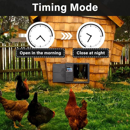 Large Automatic Chicken Coop Door, Side Opening Poultry Entry with Timer Control, Anti-Pinch Safety, Battery or USB Power, LCD Screen, Quick Install for Backyard Chicken House