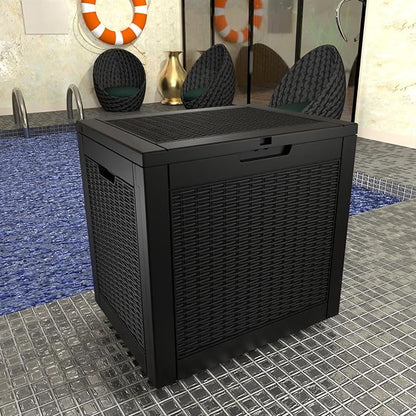 31 Gallon Outdoor Deck Box,Storage Lockable Waterproof Patio Furniture,Garden Tools,Cushions,Pool Accessories Outside Storage Resin Box(Black)