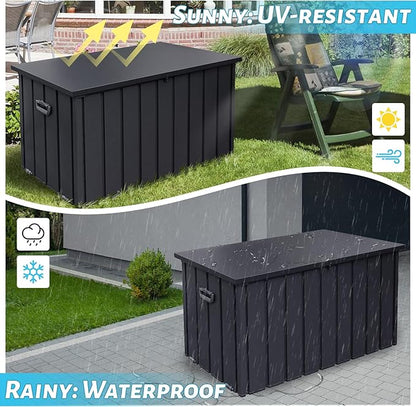 Outdoor Storage Box, 200 Gallon Metal Deck Box Built-in a Oxford Fabric Storage Bag, Lockable & Waterproof Outside Patio Storage Box for Cushions, Pillows, Tools, Pool Floats- Grey