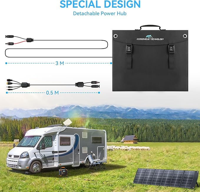 Ecosonique 200W Portable Solar Panel for Power Stations, Foldable & Lightweight with Kickstand, USB-C PD3.0 & USB-A QC3.0, MC4 & Multi-Output for Solar Generators, RVs, Camping, and Outdoor Use