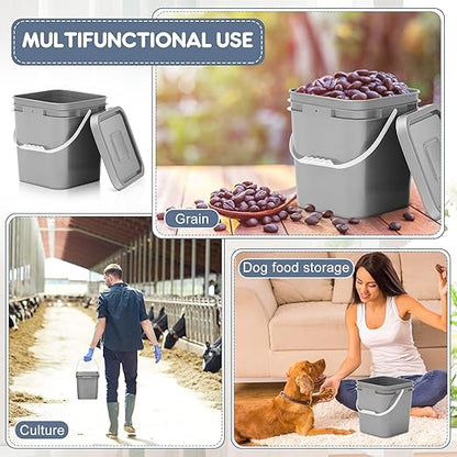 Mumufy 8 Pcs 3.5 Gallon Square Food Grade Bucket with Lid Square Bucket Pail Plastic Handles for Long Term Food Storage, Camping, Fishing, Home Organization Easy Stack and Store (Gray)