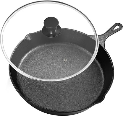 Utopia Kitchen Cast Iron Skillet 8 Inch with Lid Chefs Frying Pan Black | Chefs Pan, Pre Seasoned Skiller, Indoor and Outdoor Use, Grill Safe Cookware, Even Heat Distribution, Durable