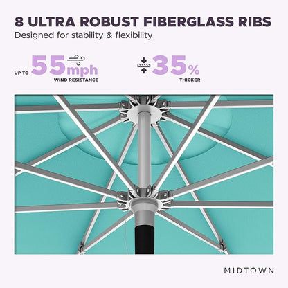 Midtown Umbrellas Push Pop Sunbrella Umbrella 10 Feet Large Outdoor Umbrella With Aruba Acrylic Fabric - Deck Patio Umbrella, Backyard Umbrella, Garden Umbrella & Pool Umbrella - Black Pole