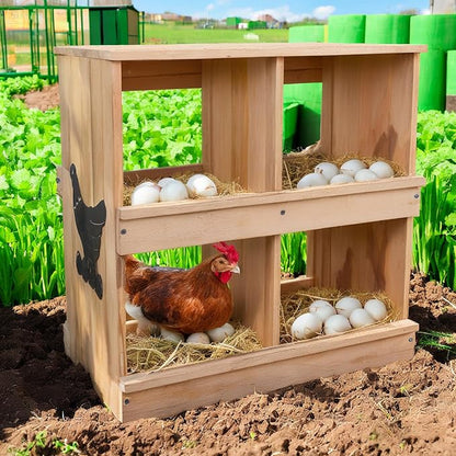 Nesting Boxes for Chickens, Chicken Laying Boxes with 4 Compartments,Pine Wood Chickens Nesting Boxe for Laying Eggs,Wall-Mounted,Large Size 23.62'L× 13.2'W × 25.2'H