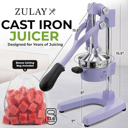 Zulay Kitchen Cast Iron Juicer - Heavy Duty Manual Juicer with Detachable Strainers for Easy Cleaning, Orange Juice Press for Citrus Fruits, Perfect for Bartenders, Juice Lovers & Health Enthusiasts