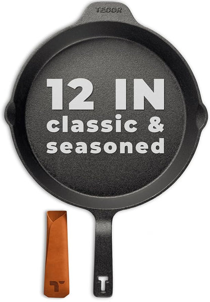 Classic Cast Iron Skillet 12 Inch | No PFAS I German-Engineered | Naturally Non-Stick Cast Iron Pan Set | Oven Safe Skillet | Cast Iron Cookware Set | 20-Year Refund I Steak Pan