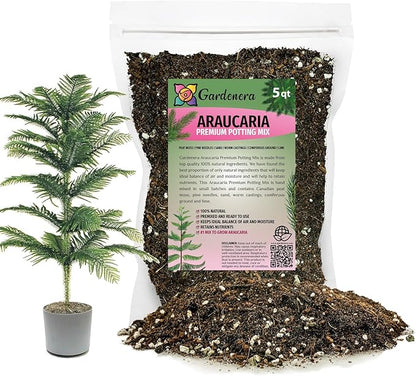 GARDENERA Premium Araucaria Potting Soil Mix - Perfect Balance of Nutrients, Drainage, and Aeration for Healthy Araucaria Trees - 5 Quart
