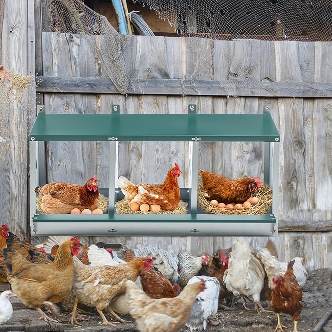 Nesting Boxes for Chickens Laying Eggs,Metal Chicken Nesting Box with 3 Compartment Nesting Box,Wall Mountable Poultry Nesting Boxes W/Ventilation Holes,Easy Assembly,for Chicken,Hens,Metal