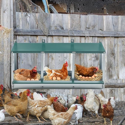 Nesting Boxes for Chickens Laying Eggs,Metal Chicken Nesting Box with 3 Compartment Nesting Box,Wall Mountable Poultry Nesting Boxes W/Ventilation Holes,Easy Assembly,for Chicken,Hens,Metal