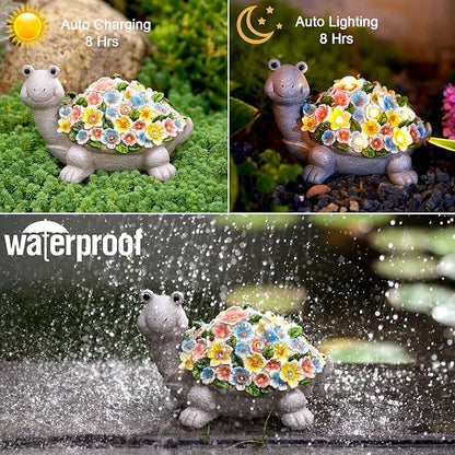 Nacome Solar Turtle Garden Decor with Flowers: Outdoor Clearance Statues Lights for Outside Lawn Ornaments Porch Patio Balcony Yard – Birthday Gifts for Mom Grandma Women