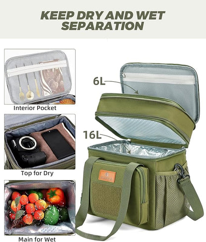 HSHRISH Expandable Large Tactical Lunch Box for Adults, Durable Insulated Lunch Bag with Lots of Storage Space, Cooler Bag for Men Women Work Outdoor Picnic Trip, 16 L, Black