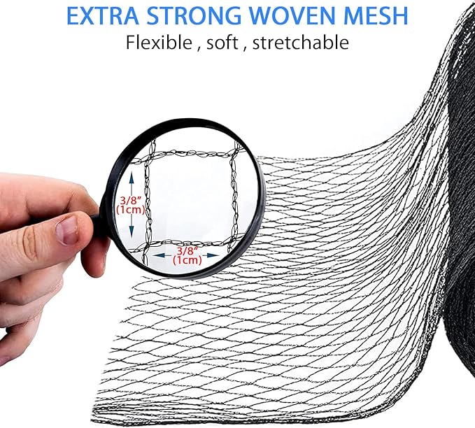 Koi Pond Netting Kit 40 x 40 ft,Black Pond Netting for Koi Ponds Heavy Duty Woven Pond Net for Leaves Reusable Pool Protective Cover Netting Protecting Koi Fish from Birds, Cats and Predators