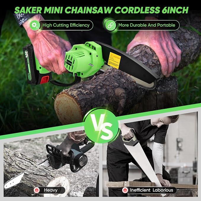 Saker Mini Chainsaw Cordless,6 Inch Chainsaw, Mini Electric Chainsaw Cordless Battery Powered,One-Hand Portable Chain Saw for Tree Trimming, Pruning&Wood Cutting, Gift for Men Dad Husband Father 2025