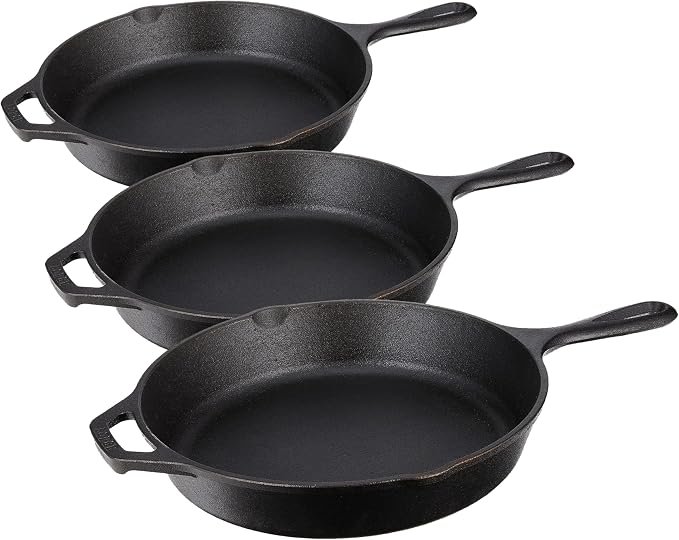 Lodge 8 Inch Pre-Seasoned Cast Iron Stamped Skillet - Signature Teardrop Handle - Use in Oven, on Stove, on the Grill, or Over a Campfire - Deer (Pack of 3)