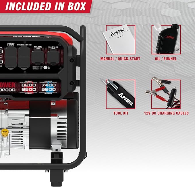 A-iPower 8200W Portable Generator Dual Fuel, Gas and Propane Powered Power Supplies with 322cc OHV Engine, CO Sensor, Heavy Duty Generators For Jobsite, RV, Whole House Backup Emergency