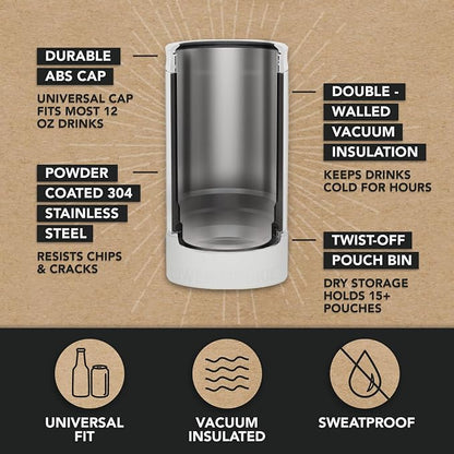 DUALIE Lower Deckie - Insulated 12 oz Can Cooler with Pouch Container - Universal Drink Holder with Built-in Pouch Bin - Choose Your Color