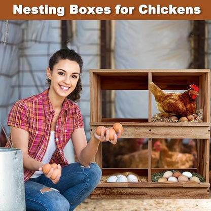 Nesting Boxes for Chickens, Chicken Laying Boxes with 4 Compartments,Pine Wood Chickens Nesting Boxe for Laying Eggs,Wall-Mounted,Large Size 23.62'L× 13.2'W × 25.2'H