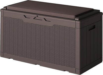 110 Gallon Deck Box Outdoor Indoor Waterproof Storage Box for Patio Furniture, Pool Accessories, Garden Tools, and Cushion Storage, Brown