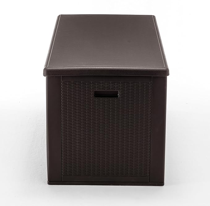 BTEXPERT 150 Gallon Large Resin Deck Box, Outdoor Storage Container for Patio Furniture Cushions Garden Tools Pool Toys Sports Equipment Waterproof Lockable Stainless Steel Metal insert rod