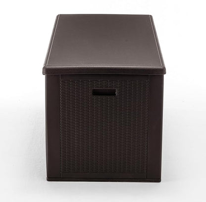 BTEXPERT 150 Gallon Large Resin Deck Box, Outdoor Storage Container for Patio Furniture Cushions Garden Tools Pool Toys Sports Equipment Waterproof Lockable Stainless Steel Metal insert rod