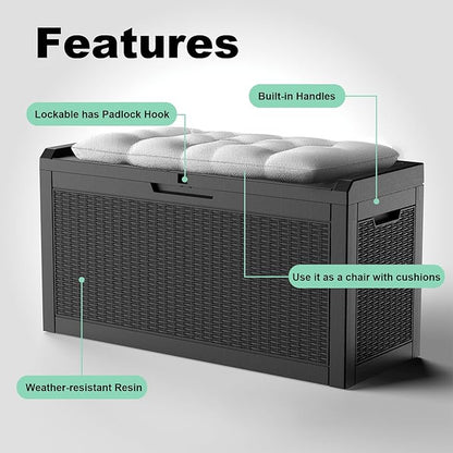 60 GallonOutdoor Storage Box,Resin Deck Boxes Waterproof, IndoorOutdoor Bin for Package Delivery, Patio Cushions, Gardening Tools, Lockable, UV Resistant