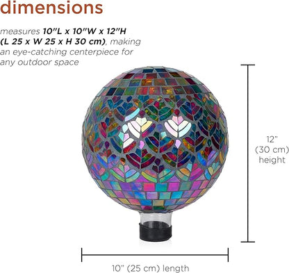 Alpine Corporation - Outdoor Glass Mosaic Peacock Gazing Globe - Iridescent Garden Decor, 10" Diameter, Multicolor