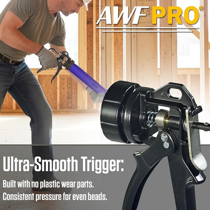 AWF PRO Sausage Caulking Gun 20 oz, 12:1 Thrust Ratio | 20 oz Foil Pack and 10 oz Cartridge Convertible, Aluminum Barrel, Includes 3 Tips