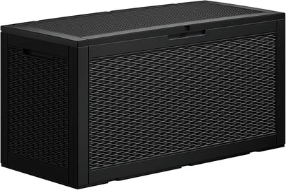 100 Gallon Deck Box, Resin Outdoor Indoor Waterproof Storage Box, Lockable Storage Box With Handle for Patio Furniture - Garden Tools - Swimming Pool Tools UV-Resistant, (100 Gallon Black)