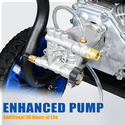 TOOLCY Gas Pressure Washer 3400 PSI & 2.8 GPM, High-Performance 212cc Engine, Reinforced Pump, 35FT Extended Power Hose, Kink-Less Swivel Gun with & 5 Nozzles, for Cars/Fences/Driveways/Homes/Patios