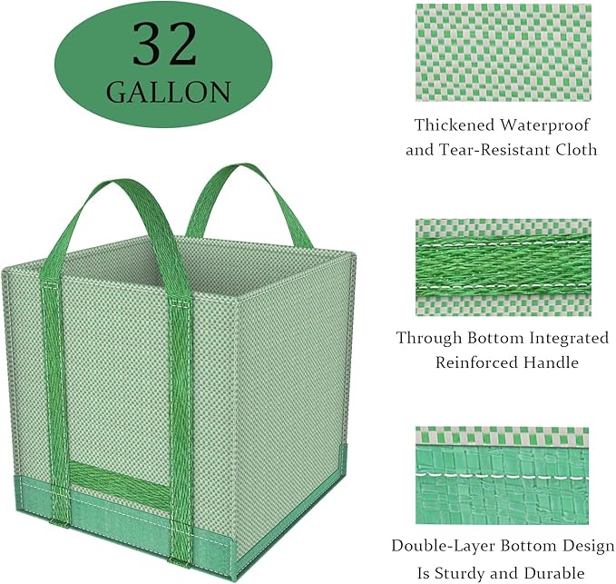 32 Gallons Reusable Garden Waste Bags, Yard Waste Bags, Lawn/Leaf Bags, Heavy Duty Gardening Bags, Integrated Reinforced Handle, Suitable for Collecting Leaves, Pruning Bushes(2-Pack 32Gallons)