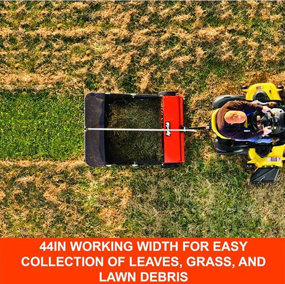 Agri-Fab 45-0492 44" Tow-Behind Lawn Sweeper, 28 cu. ft Hopper Bag Capacity; Leaf & Grass Catcher, with Adjustable Brush Height and Dump From Seat Handle