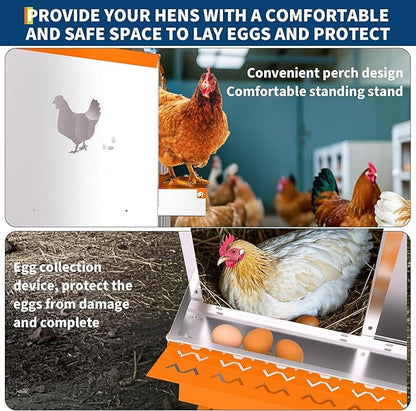 Chicken Nesting Boxes,10 Compartments Galvanized Steel Metal Laying Boxes with Leg,Pull-Out Egg Box Easy Egg Collection & Clean,Wall Mount Suitable for Farm Chicken House,Orange
