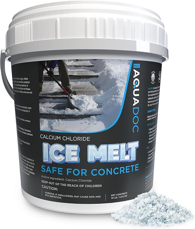 AquaDoc Ice Melt Safe for Concrete - Snow Salt & Rock Salt for Snow, Calcium Chloride Ice Melt for Driveway & Sidewalk Effective at -25°F, 10 Pounds