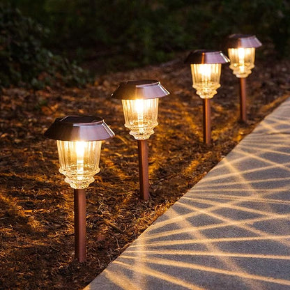 XMCOSY+ Solar Lights Outdoor Waterproof, 4 Pack Solar Lights for Outside, 10-40 LM Dimmable LED Glass Outdoor Solar Lights for Yard Pathway Garden Lawn Driveway Walkway (Warm White)