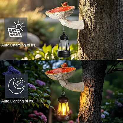 Mushroom with Snail and Lantern Cute Solar Statue Light Garden Decoration Resin Decoration Painted Design Craft Ornament for Indoor Outdoor Gift(Red)