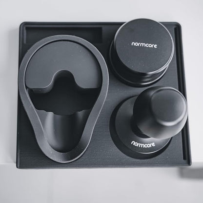 Normcore Espresso 58mm Portafilter Tamping Station, Compact Tamping Station, Barista Corner Tamping Mat With Portafilter Stand, Coffee Tamper Holder Pad, Black