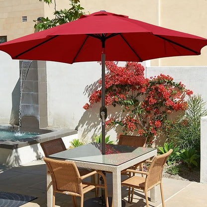 Blissun 9' Outdoor Patio Umbrella, Outdoor Table Umbrella, Yard Umbrella, Market Umbrella with 8 Sturdy Ribs, Push Button Tilt and Crank