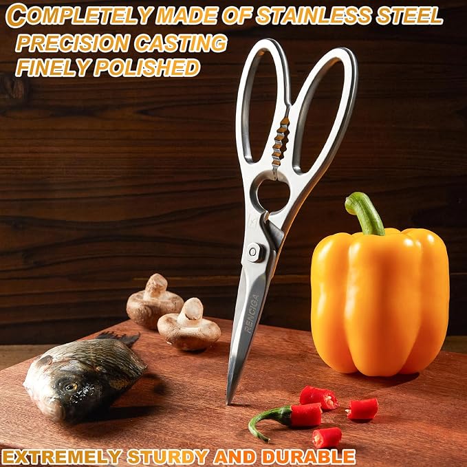 Kitchen Scissors Heavy Duty Ultra Sharp Multi-Purpose Kitchen Shears Stainless Steel Micro-Serrated Detachable Food Scissors for Chicken Poultry Meat Fish Herbs with Non-Slip Safe Grip